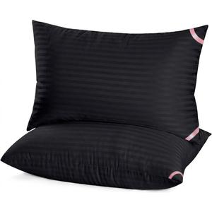 EIUE Bed Pillows for Sleeping 2 Pack Queen Size 20 x 30 Inches Super Soft Down Alternative Microfiber Filled Pillows, Pillows for Side and Back Sleepers, Black