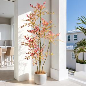 6ft Faux Bamboo Tree Artificial Nandina Tree Artificial Indoor Plants Realistic Fake Potted Tree with 800+ Leaves, Cement Planter - Home Office Decor Perfect for Housewarming Gift Non-Toxic