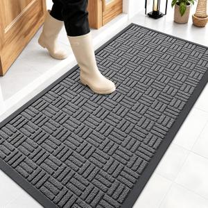 OLANLY Front Door Mat Outside Entrance 47x23, Heavy-Duty Rubber Doormat | Grey, Absorbent, Stain and Fade Resistant, Non-Slip Backing, Low-Profile Indoor Outdoor Floor Mat for Entryway, Easy to Clean