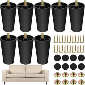 TURSTIN 16 Pack 4 Inch Plastic Furniture Legs with M8 T-Nuts Screws Tapered Sofa Couch and Chair Legs Replacement Furniture Legs for DIY Projects Sofas Coffee Tables Dressers Beds
