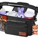 Guiseapue Universal Stroller Organizer with Cup Holder: Stroller Caddy Accessories with Detachable Phone Bag Fit for Uppababy, Non-Slip Straps, Walker Accessories, First Mothers Day Gifts for New Mom