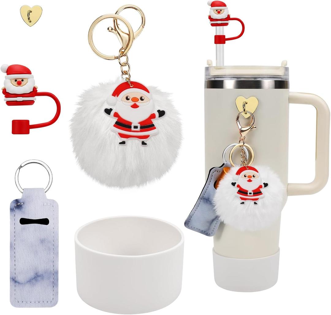Stanley Cup Accessories Set - Silicone Straw Cover, Boot, Lipstick Holder, Charms for 40oz & 30oz Tumbler. (Santa Claus)