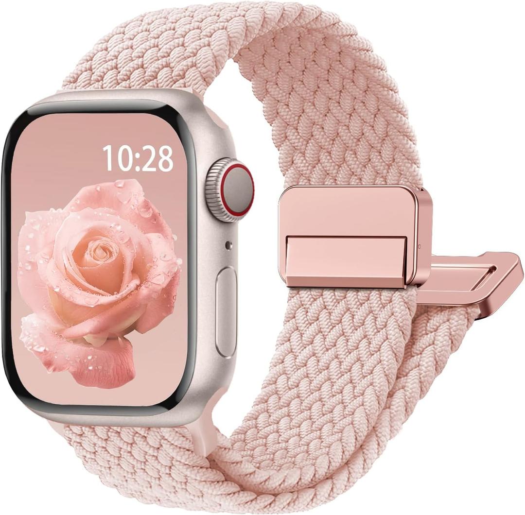 Magnetic Braided Stretchy Loop - Compatible with Apple Watch Band 42mm 46mm 40mm 41mm 44mm 45mm 38mm Ultra 3/2 49mm Women Men,Elastic Woven Fabric Nylon Strap for iWatch 11 10 9 8 7 6 5 4 3 SE Ultra