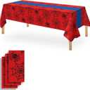 OQOQ Spider Birthday Party Tablecloth (3 Packs), 108x54 inches Red Blue Spider Web Plastic Disposable Table Cover Rectangular Tablecloth for Boys Birthday Party Decorations Supplies