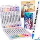 24 Colors Alcohol Markers & 2 Pack Coloring Book Set for Adults to Relax and Relieve Anxiety, included 24 * 2 Themes Designs