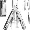 BIBURY Mini Multitool Pliers BI2051A, Mini Pocket Pliers with Window Breaker, Seat Belt Cutter, Bottle Opener for Outdoor Survival, EDC Multi Tool with Pocket Clip, Gifts for Men and Women (Silver)