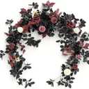 Generic Artificial Rose Garland, Black Maroon Gothic Wedding Centerpiece, 70.87 Inch Floral Swag, Cascading Vine Design, Indoor Party Table Decor (Black)