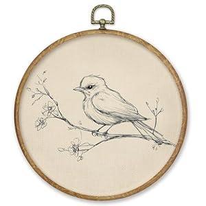 CGBHW Retro Bird Round Wall Art Decor, Vintage Rustic Bird Canvas Prints Framed, Farmhouse Cottagecore Floral Wall Art Hanging Decor for Home Gallery Bedroom Living Room Decorations, 10x10 Inch