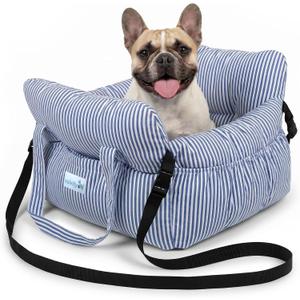 Dog Car Seats for Small Dogs, Soft Dog Bed with Waterproof Bottom, Booster Puppy Car Seat with Safety Leash, Dog Carrier for Travel with 3 Pockets, Pet Car Bag with Adjustable Buckles, Blue