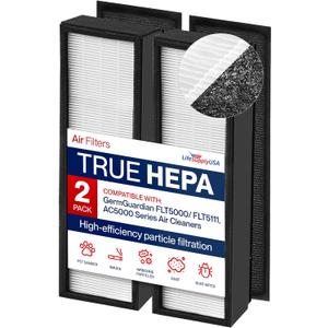 FLT5000/FLT5111 Filter C Replacement Compatible with GermGuardian AC5000 Series Air Purifiers HEPA + Carbon Pre-Filter Set by LifeSupplyUSA (2-Pack)