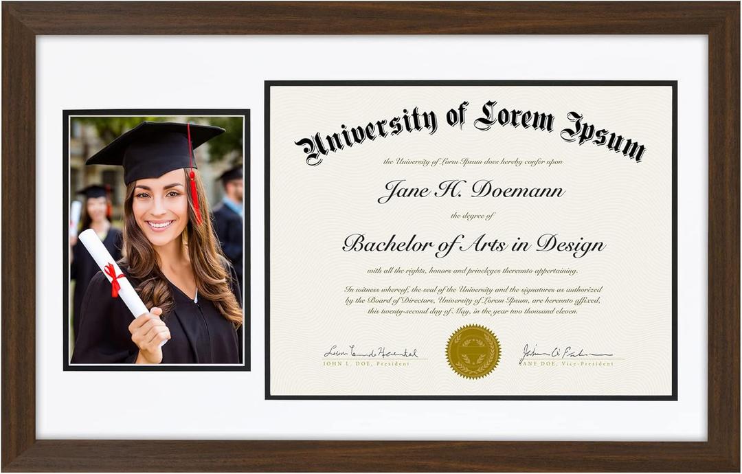 Americanflat 11x18 Diploma Frame with Shatter-Resistant Glass - Fits 8.5x11 Diplomas and 5x7 Pictures - Signature Collection - Graduation Picture Frame for Wall Display - Walnut