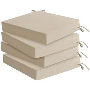 Outdoor Chair Cushions Set of 4: Waterproof & Fade Resistant Seat Cushion for Patio Furniture - 19 x 19 x 2 Inch Chair Pads with Ties and Hidden Zipper - Patio Chair Cushion Replacement, Beige