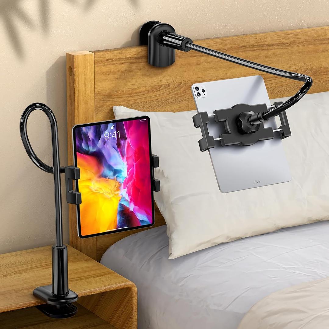 bokilino Gooseneck Tablet Holder Stand for Bed Adjustable Flexible Long Arm Tablets Mount Clamp on Table Compatible with iPad Air Mini | Galaxy Tabs | Kindle Fire | Switch or Other 4.7-12.9" Devices