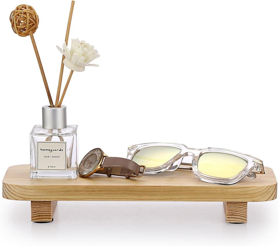 ELLDOO Farmhouse Wood Riser, Wooden Pedestal Stand for Kitchen Counter Bathroom Home Decor, Decorative Riser Display Tray Countertop Organizer for Soap on Sink, Natural Wood