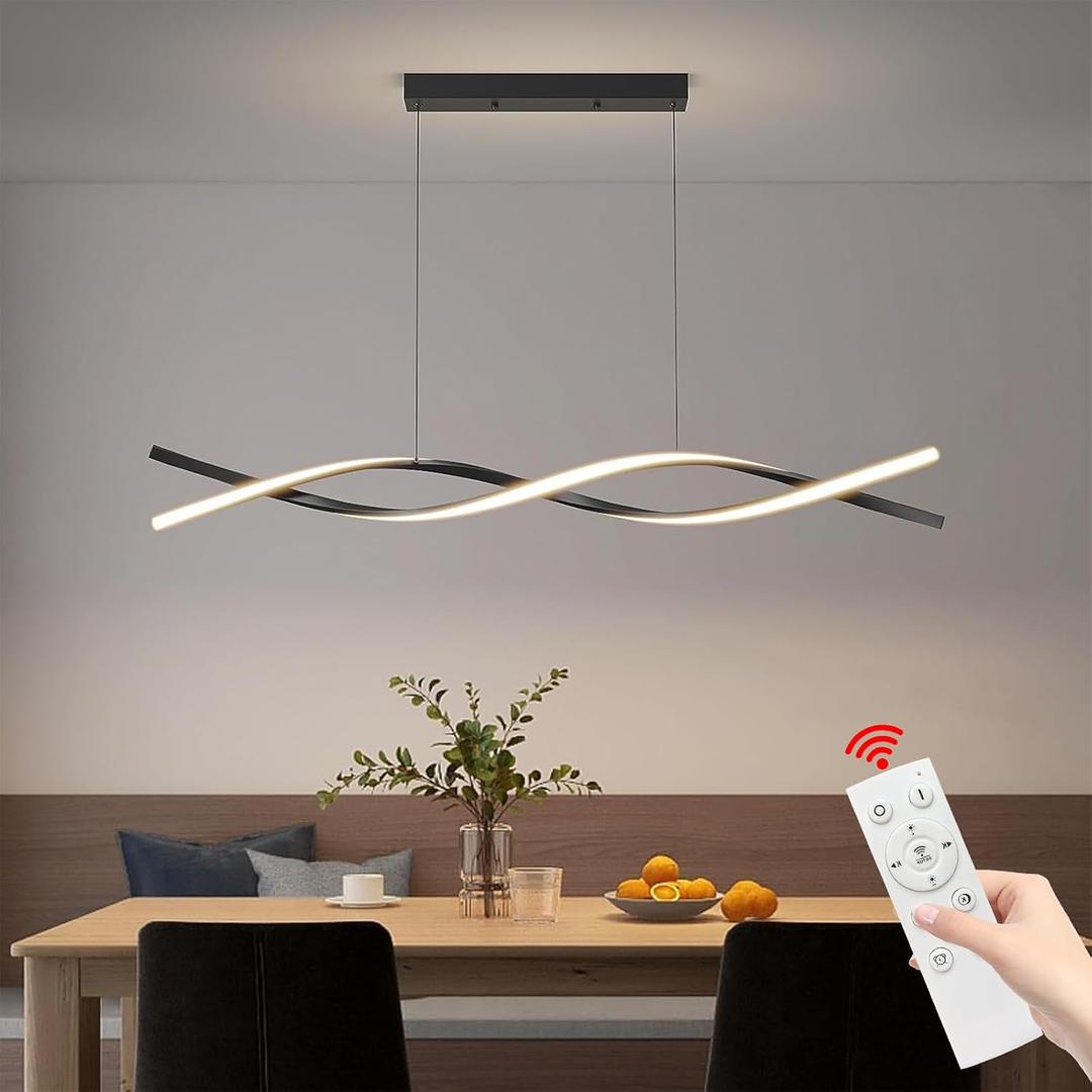 Modern Ceiling Chandelier Light, Acrylic Anti Flicker Pendant Lamp with Remote Control Dimmable 3 Color Mode & Brightness (Warm Cool Neutral Light) for Kitchen Bar Walnut, 47IN