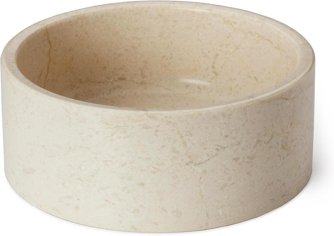 Marble Pet Bowl  Luxury Stone Dog or Cat Bowl, Crema Marfil Marble, Heavyweight & Non-Slip, Handcrafted Elevated Food or Water Dish for Small Pets (Ibiza)