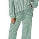 Yanekop Womens Striped Lounge Set Long Sleeve Matching Sets Oversized Pajama Sets Striped Shirt Wide Leg Pants,L