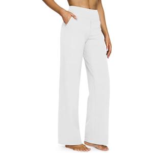 G4Free EverGoing Yoga Pants Women Wide Leg Pants with Pockets High Waist Stretch Dress Casual Sweatpants Petite/Regular/Tall (X-Large, 31", White)