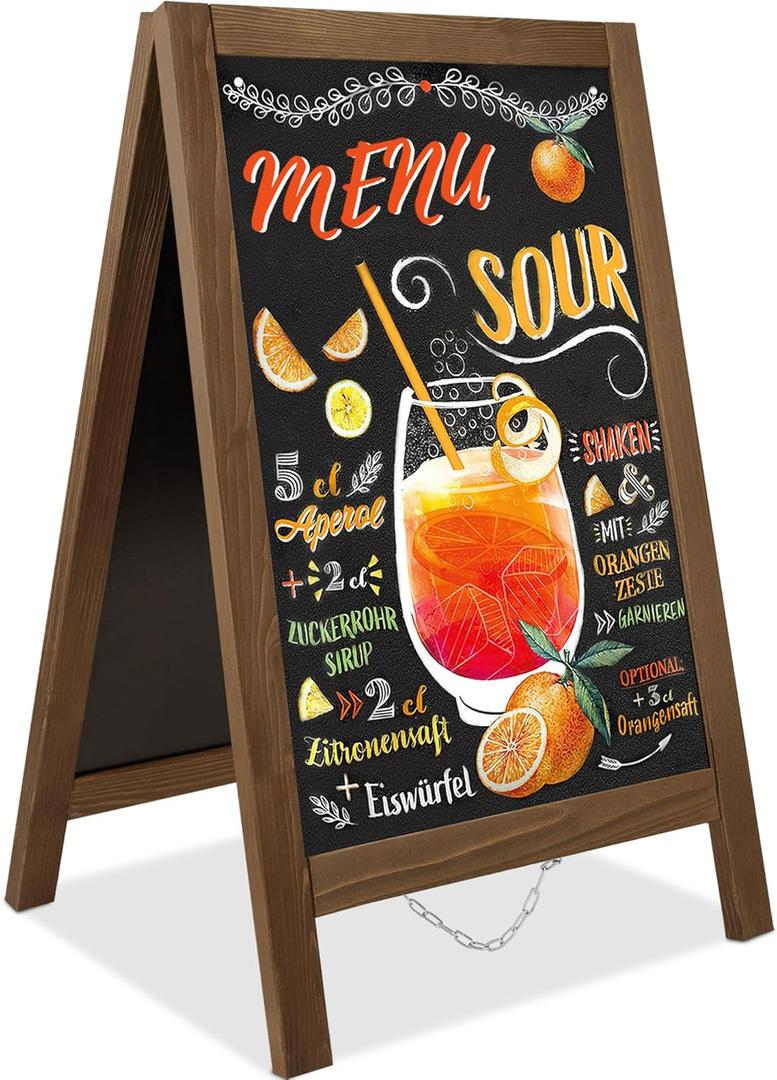 40"x20" Double Sided Standing Chalkboard Easel - A Frame Chalkboard Stand for Outdoor Sandwich Board Signs, Restaurant, Wedding, Business (Brown)