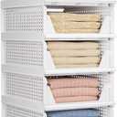 CTSNSLH 5 Pack Closet Organizers Storage Box, Closet Storage Stackable Storage Bins, Plastic Drawer Basket for Wardrobe Cupboard Kitchen Bathroom Office, White