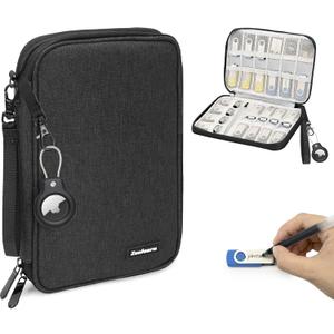 USB Flash Drive Case with Labels, USB Organizer Holds 24 Pcs, USBs Case, USBs Storage Cases, Thumb Drive Cases, Tech Gifts, Farther Days Gifts, Black