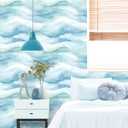HAOKHOME Peel and Stick Wallpaper Wave Wall Paper Coastal Removable for Bathroom Blue Contact Paper 17.7in x 9.8ft