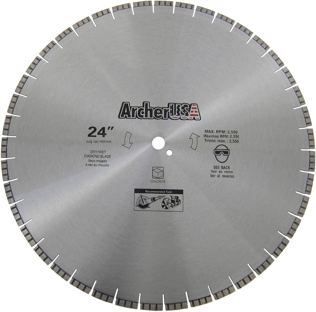 Archer PRO 24" in. Turbo Diamond Saw Blades for Fast Reinforced Concrete Cutting and Cured Concrete Cutting. for Cut-Off saws and Walk-Behind saws up to 13 HP.
