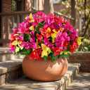 Daifunli 12 Bundles Artificial Flowers for Outdoors Realistic Bougainvillea Silk UV Resistant No Fade Flowers Fake Plants for Outside Window Garden Hanging Planters Decor(Mix Pink Red Purple Yellow)