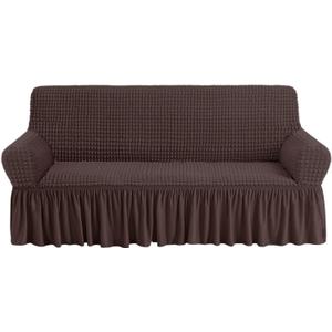 NICEEC Sofa Slipcover Brown Sofa Cover 1 Piece Easy Fitted Sofa Couch Cover Universal High Stretch Durable Furniture Protector with Skirt Country Style (3 Seater Chocolate Brown) (Large)