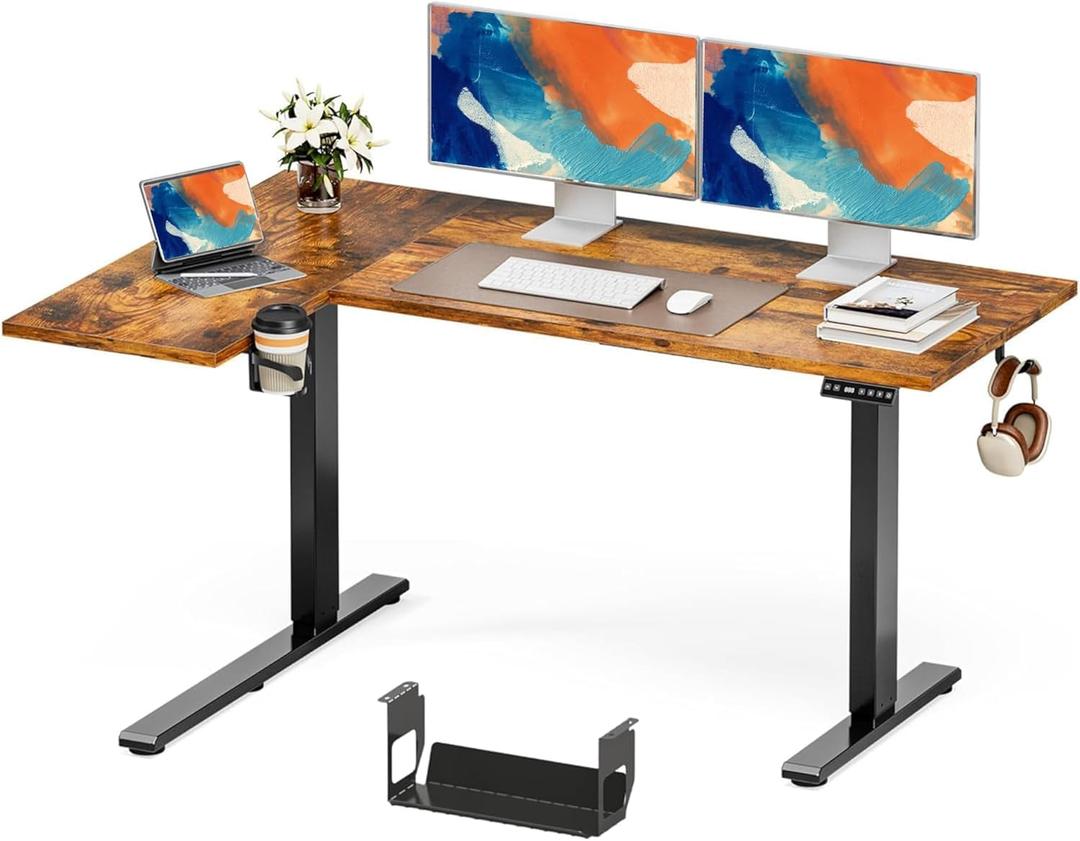 Muvai 71 Inch L Shaped Standing Desk Adjustable Height with Cable Management Tray,Gaming Electric Corner Standing Desk, Sit Stand Computer Table with Reversiable Splice Board, Rustic Brown