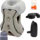 Inflatable Travel Pillow | Airplane Neck Pillow & Portable Inflatable Neck Support - Multifunctional for Flights, Cars, Office Use, with Eye Mask & Earplugs (Grey)