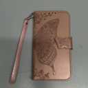 for iPhone 16 Wallet Case for Women,Butterfly Embossed Flip Folio PU Leather Stand Card Holder Slots Phone Protective Cover for iPhone 16 6.1" (Rose Gold)