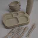 Honoson 24 Pcs Wheat Straw Dinnerware Cutlery Set Including Divided Plates Microwave Dishwasher Safe Bowl Unbreakable Tableware Straw Cutlery Spoon Knife Fork Cup(Beige)