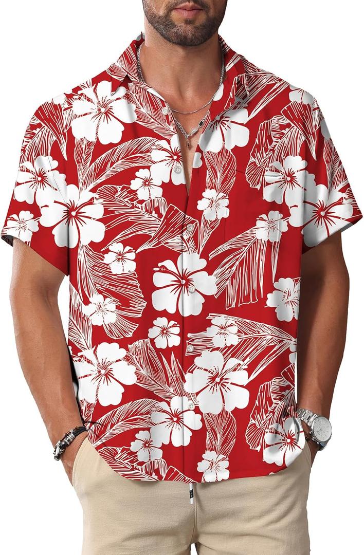 KYKU Hawaiian Shirt for Men: Beach Vacation Summer Short Sleeve Button Down Men's Shirts Casual Stylish (X-Large)