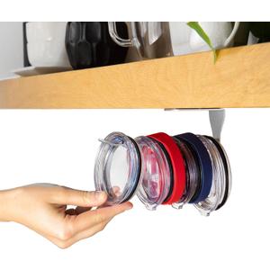 ELYPRO - Tumbler Lid Organizer, Under-Cabinet Cup Lid Holder for Stanley, Yeti, Hydro Flask, Self-Adhesive Under-Cabinet Mount, Kitchen Cabinets and Countertops Organization, Steel (Drink Lids)