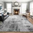 Living Room Rug 8x10 Gray Area Rugs Machine Washable Abstract Boho Large Rug Non-Slip Non-Shedding Faux Wool Indoor Vintage Carpet for Bedroom, Classroom, Dining Room, Kids Playroom (Grey)