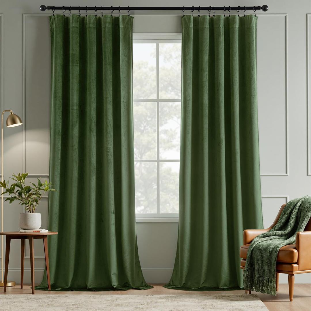 MIULEE Olive Green Velvet Curtains 84 Inch Long Luxury Super Soft Thermal Insulated Blackout Curtains Room Darkening Drapes Rod Pocket Design for Bedroom Living Room Set of 2 Panels, W40 x L84 Inch