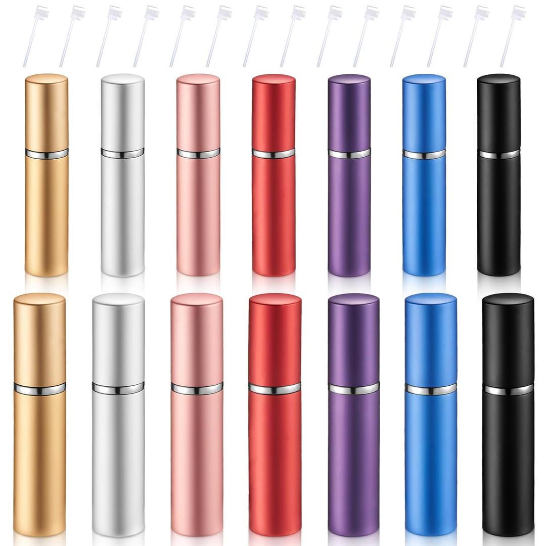Boao Pack of 14 5ml 10 ml Travel Perfume Atomizer Mini Refillable Spray Perfume Bottle Portable with 10 Pcs Refill Pump Dispenser Pump Transfer Tool for Outgoing Traveling(Multicolor)