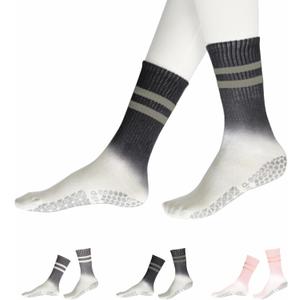 YOZHAKOU Pilates Yoga Socks with Grips for Women，Colorful Non Slip Crew Athletic Socks for Pilates,Ballet,Hospital,Gym.