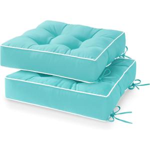 HARBOREST Outdoor Chair Cushions Set of 2, Tufted Patio Chair Cushions with Ties, Square Corner Outdoor Cushions for Patio Furniture, Lawn Chairs, Wicker Chairs, 19" x 19" x 5", Teal