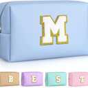 TOPEAST Makeup Bags for Women, Personalized Initials Travel Makeup Bag Cosmetic Bags for Women Birthday Gifts for Women (Sky Blue M)
