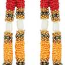 Set of 2 Mala Artificial Beaded Mala Ribbon Garland Mala for Idol-Mala for God Statues Accessories Pooja Sringar for Indian Traditional Festival Decoration (Size:-10")(Multicolour)