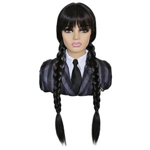 Black Braided Wigs for Costume Girls Cute Long Black Wig with Bangs for Halloween Costume SL028BK
