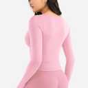 YEOREO CoreFlex Long Sleeve Workout Tops for Women Padded Deep V Neck Double Lined Impact Tops Slim Fit Gym Athletic Shirts (Pink, XS)