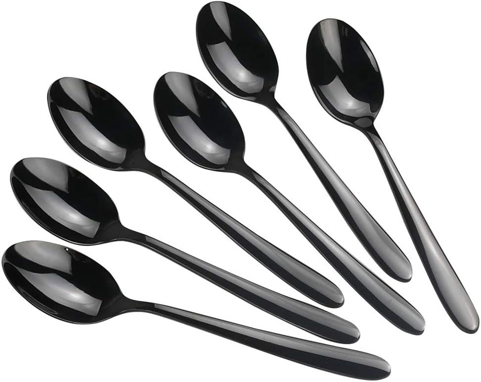 Vababa 16-Piece Stainless Steel Dessert Spoons, 6.6 Inches, Black