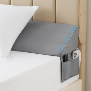 MEGCXIT King Bed Wedge Pillow for Headboard, 76"x10"x6", Bed Gap Filler, Headboard Pillow, Anti-Slip Gap Pillow with Side Pockets, Removable Cover, Grey