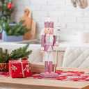PRETYZOOM Pink Wooden Nutcracker Doll - 12 Inch Christmas Decoration Soldier with Base for Holiday Decor, Tabletop Display