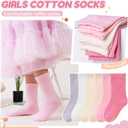 AMENLAN Girls Ruffle Crew Socks Little Kids School Uniform Cute Cotton Frilly Dress Socks 6 Pairs (9-12 Years, Mix Color a)