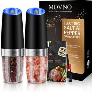 Gravity Electric Salt and Pepper Grinder Set, Battery Powered LED Light One Hand Automatic Operation, Adjustable Coarseness Mill Grinders Shakers Black (A.Black 2p)