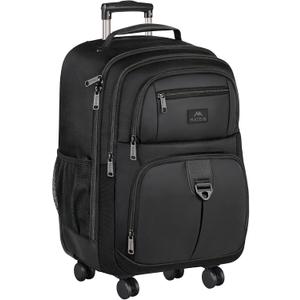MATEIN Rolling Backpack with 4 Wheels, 17 inch Roller Travel Laptop Backpack for Women Men, Large Water Resistant Business Wheeled Bag, Airline Approved Carry on Luggage Suitcase Bag, Black